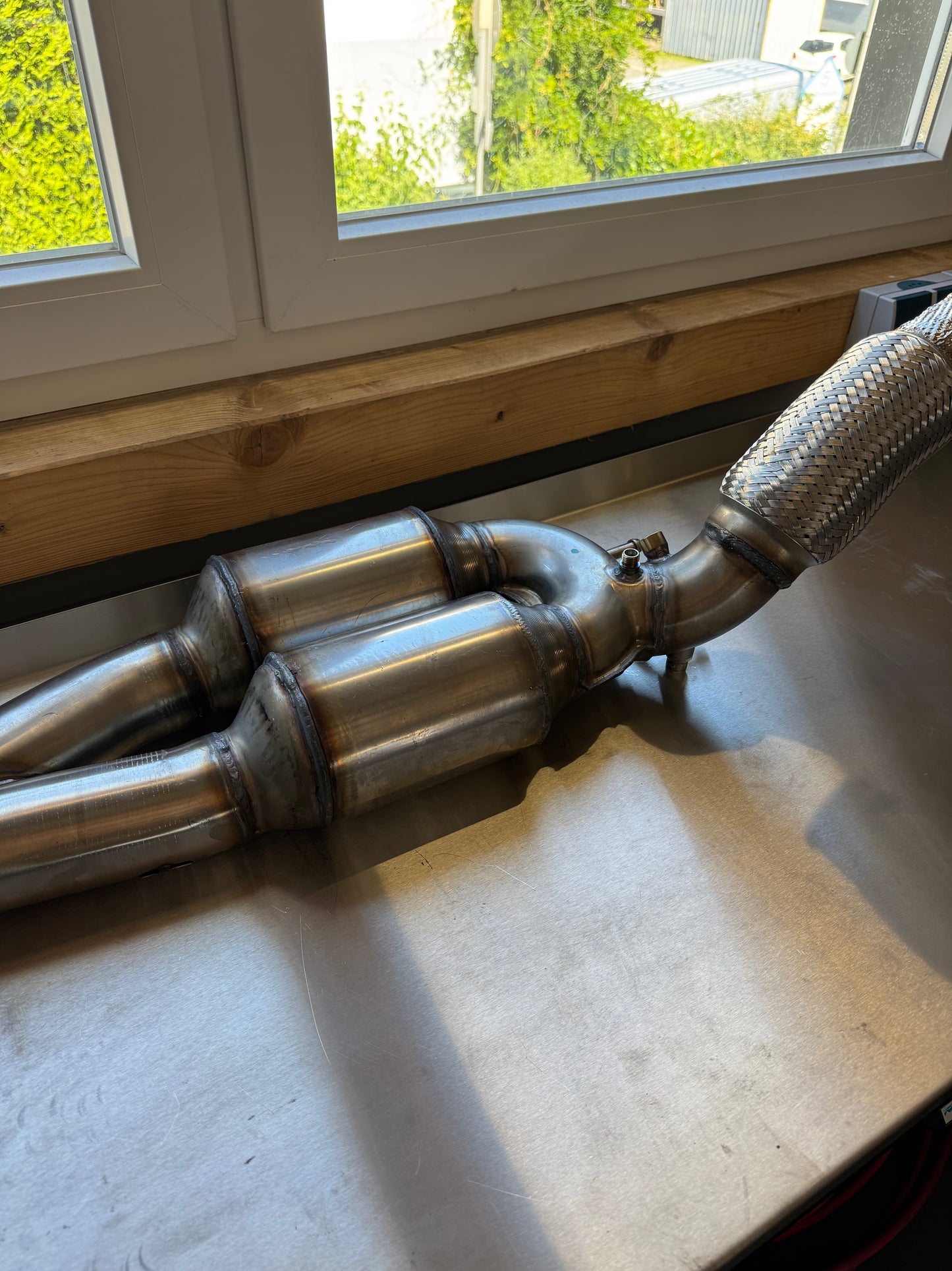 HJS Edelstahl Ø76mm Downpipe mit Kat und OPF Super-Sound-Version VW Golf 8 R OPF